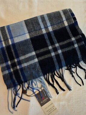 Alashan 100% Cashmere Woven Hudson Plaid Scarf in Blue & Gray
